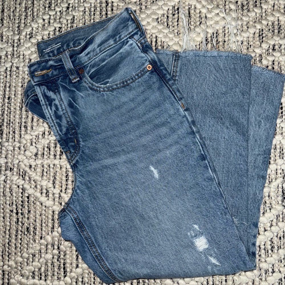High rise slouch straight jeans